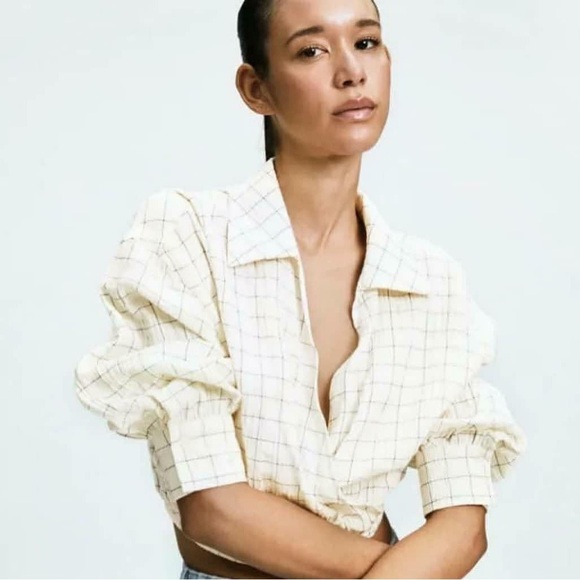 NWT Zara cropped plaid checked wrap top size L - Picture 2 of 7